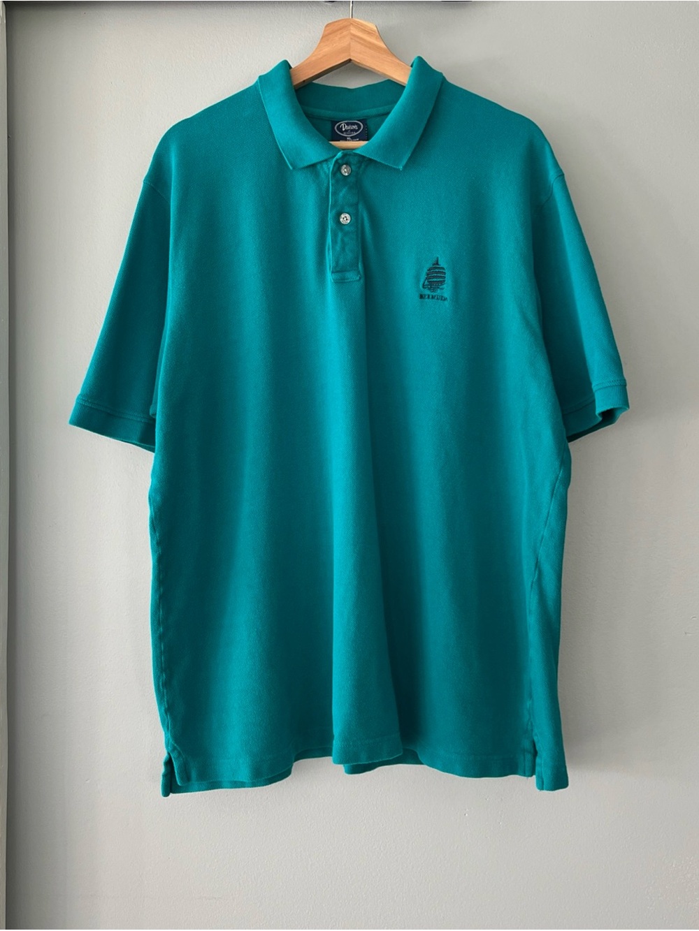 VTG Davisons of Bermuda Men's Teal Blue Polo Shirt with Bermuda Embroidered Logo